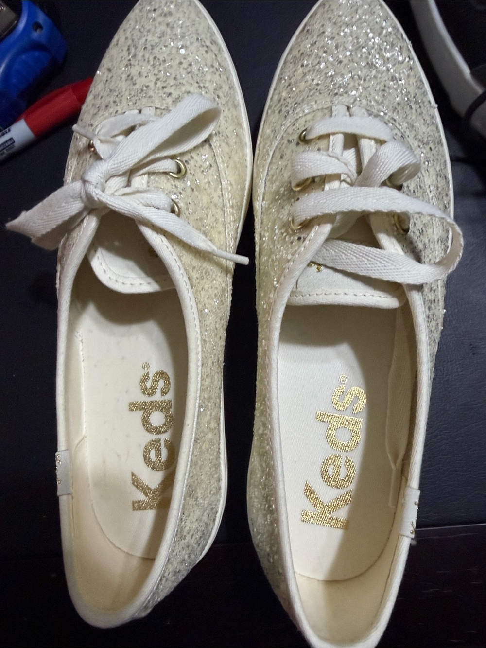 Keds Women’s  Champion Silver Glitter Lace-Up Sneakers